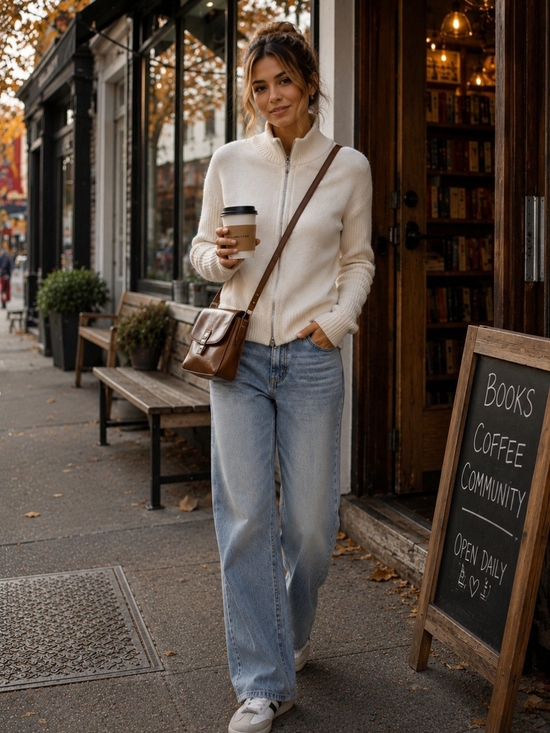 Sincerly Jules Tops - Sincerely Jules Cream Zip Front sweater XL | Soft Ribbed Mock Neck Cardigan